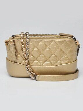 Chanel Gold Quilted Leather Gabrielle Clutch With Chain Bag